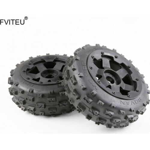 FVITEU Complete Rubber Front Knobby Wheel Tire set Fit 1/5 HPI Baja 5B Rovan King Motor
