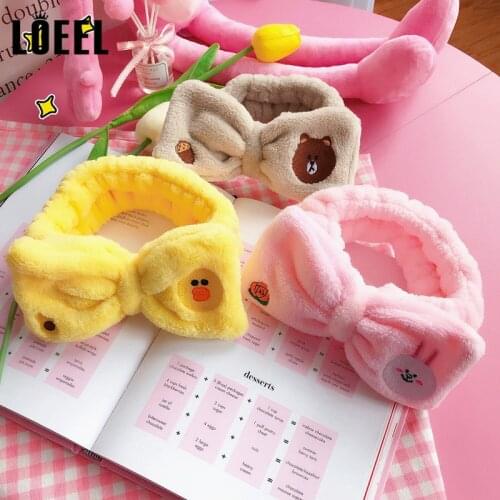 Women Girls Plush Hair Band Cute Cartoon Rabbit Bear Wide-brimmed Wash Face Headbands Flannel Bow Makeup Hairband Hair Ornaments