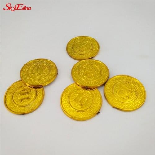 50/100pcs gold-plated plastic 10 yuan face pirate Treasures gold coins props coins Game Item childrens toys gold coins 5zHH271