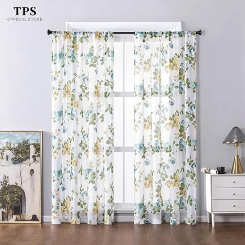 TPS Floral Printed Sheer Curtain for Living Room Bedroom Kitchen Flower Tulle Window Treatment Voile Curtain Decor Drape Panels