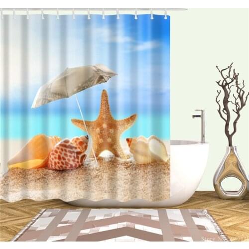 Ocean Shell Shower Curtains Fabric Cloth Waterproof Bathroom Curtain Set Washable Home Decor Barrier With Hooks