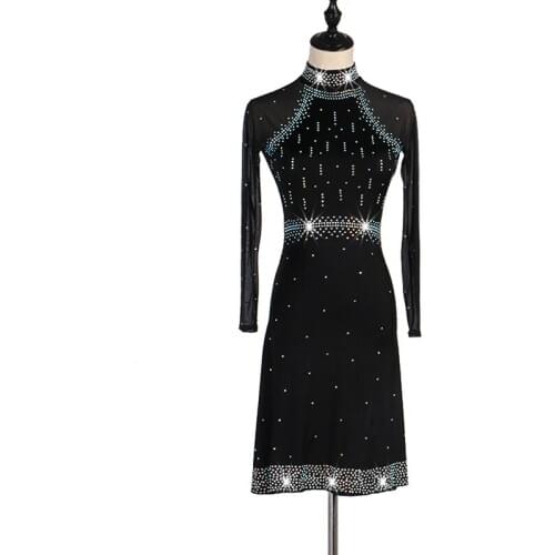 Customize Rhinestone Latin Dance Dress For Girls Women Ballroom Samba Tango Competition Dresses Female Stage Dance Outfit DL4562