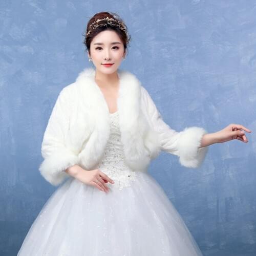 Wedding shawl white faux fur winter womens bridal shawl stocking brides cloak wedding evening dress coat