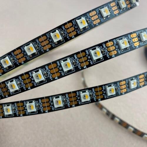 SK6812-RGBW(warm white) led addressable strip;60leds/m with 60pixels/m;non-waterproof;4m long;DC5V inpuut;BLAKC PCB