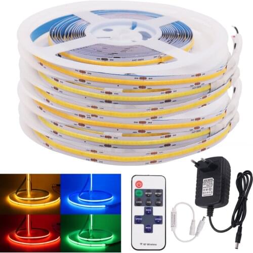 LED COB Strip Light Dimmable 12V 24V High Density Linear Decoration Lighting 384LED RA 90 White Blue Red Green Tape Lights