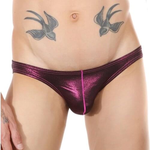 New Men Briefs Sexy Underwear Men Low Waist Imitation Leather Panties Male Underpants Bulge Pouch Costume Cueca Masculina