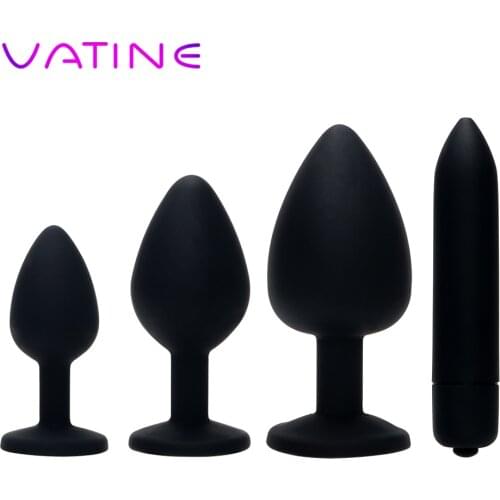 VATINE 4Pcs Multispeed Bullet Vibrator Butt Plug Crystal Jewelry Anal Plug Prostate Massager Sex Toys for Men Women
