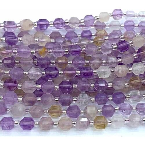 Veemake Ametrine DIY Necklace Bracelets Earrings Natural Hard Cut Faceted Sharp Energy Column Beads Jewelry Loose Makeing 06618