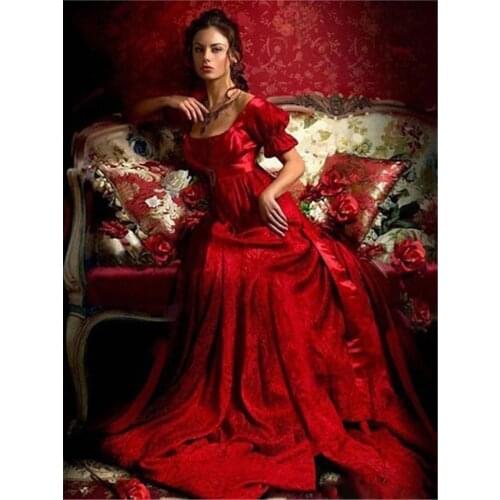 Portrait Woman Printed Water-Soluble Canvas 11CT Cross-Stitch Full Kit Embroidery DMC Threads Knitting Craft Stamped