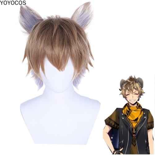 YOYOCOS Ruggie Bucchi Cosplay Wig Wig + Ears Heat Resistant Synthetic Hair Twisted Wonderland Cosplay Carnival Halloween Party