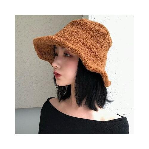 Women Solid Color Girls Flat Top Felt Material Fedoras 2019 Fur Thick Warm Winter Bucket Hat Ladies Bob Feminios Fashion Gorras
