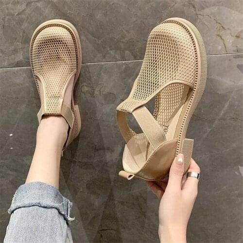 Mesh Hollow Sandals Women 2021 New Summer Thin Section Breathable Thick-Soled Casual Shoes Non-Slip Outer Wear Big Head Sandals