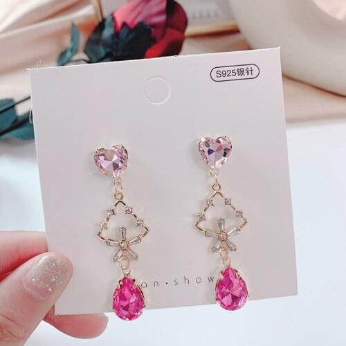 Korean TV Star Elegant Snowflake Heart Crystal Long Drop Earrings Women Fashion Pendientes Luxury Christmas Jewelry