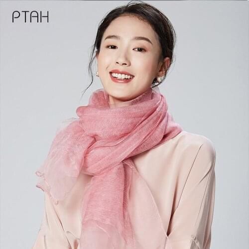[PTAH] Fashion Silk Scarf Women 190*70cm Large Shawl Mulberry Silk Scarf Spring And Summer Sun Protection Shawl Comfortable Soft