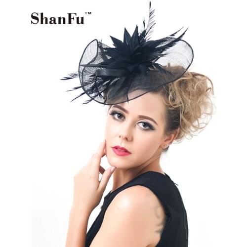 Women Large Flower Accent Feather Special Shape Fascinating Sinamay Vintage Fascinator Headband Wholesale SFCS12329 6pcs/lot