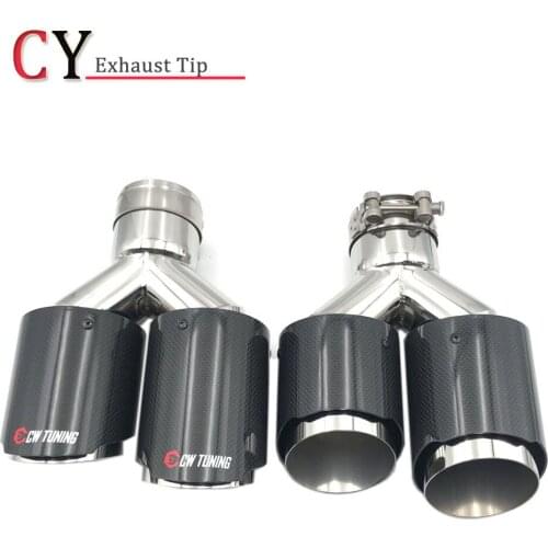 1Pair Universal Dual Glossy Carbon Fiber Exhaust Tip 304 Stainless Steel Exhaust Pipe Straight Flange Muffler Tip