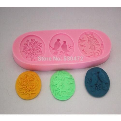 1 PCS 3 hole bird flower kid Silicone fondant cake mold chocolate mold FM