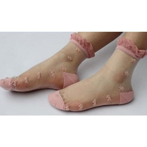 100pairs/lot Ultrathin transparent small flower design crystal lace elastic short socks spring/summer