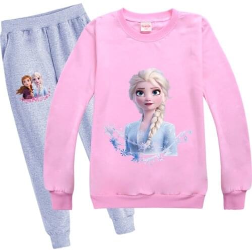 Disney Frozen Princess Elsa Baby Girls Cartoon Clothes Long Sleeve Hoodie Sweatshirt Tops + Pant 2 Pcs Baby Autumn Outfit Set