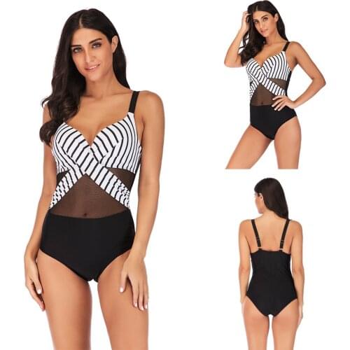 2021 Sexy Mesh One Piece Swimsuit Women Swimwear Push Up Monokini Vintage Retro Bathing Suits Beach Wear Swimming Suit For Women