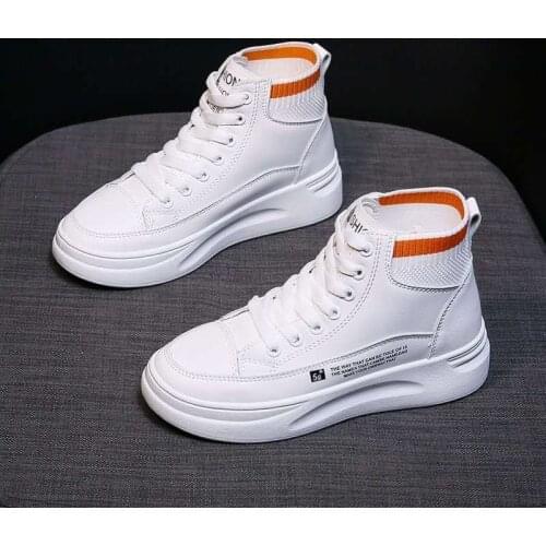 2021 Spring New Womens Shoes, High-top PU White Shoes, Thick-soled Increased Sneakers, Fashion Korean Casual Shoes, Sneakers