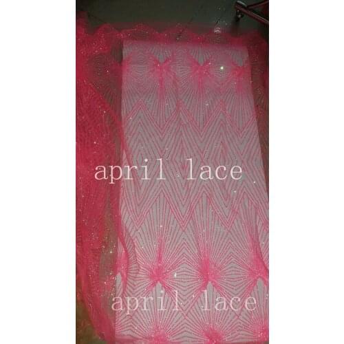 5yards HL046 pink dobby glued sparkle glitter mesh net tulle lace fabric for african sawing /evening dress