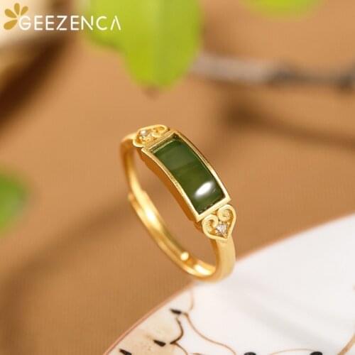 925 Sterling Silver Gold Plated Green Jade Jasper Rings For Women Natural Gemstone Heart Shaped Love Ring 2021 Trend New Gift