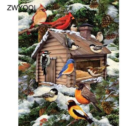 DIY 3D Diamond mosaic Full Square Diamond painting Bird nest pine Full Round Diamond embroidery Cross stitch Bird nest pine snow