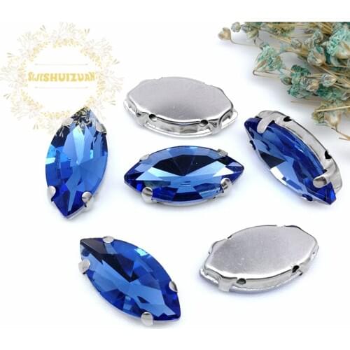 More sizes ! Horse eye Light Sapphire Crystal Glass Sewing Rhinestones whith Claw DIY jeans woman and Wedding Dresses
