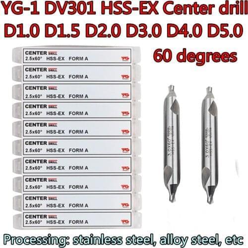 D1.0 D1.5 D2.0 D3.0 D4.0 D5.0 YG-1 DV301 HSS-EX Center drill Processing: stainless steel, alloy steel, etc