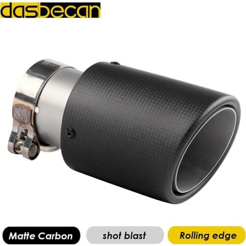 Dasbecan Matte Black 3k Carbon Rolling Edge Stainless Steel Shot Blast Car Tail Exhaust Pipes Rear Muffler End Tips Universal