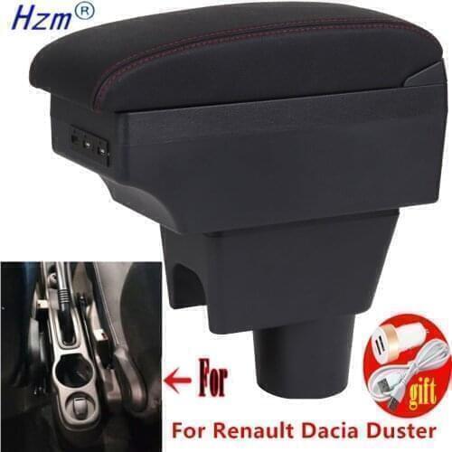 For Dacia Duste armrest box For Renault Duster 2010-2019 Central console storage armrest box Cup holder USB LED light