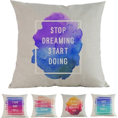 Aesthetic Watercolor Texture Abstract Geometry Englinsh Inspirational Quotes Pillow Case Home Sofa Decoration Cushion Cover
