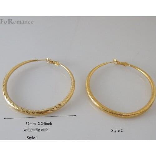 Foromance/CARVED AND SCRUB PATTERN TWO STYLES YELLOW GOLD COLOR GP HOOP 57MM 2.24" EARRING/ GREAT GIFT