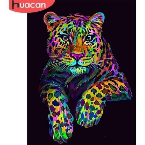 HUACAN Full Drill Square Diamond Painting Animal Cross Stitch Diamond Embroidery Leopard Mosaic Picture Rhinestone Handmade Gift