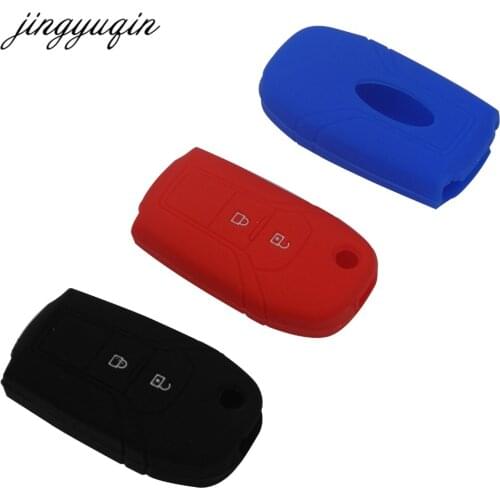 Jingyuqin 30pcs/lot Silicone Flip Folding Remote Key Cover Case For Ford Mustang Fusion Explorer Keychain Prtector 2 Buttons Fob