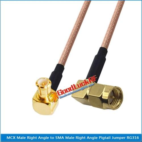MCX Male Right Angle 90 Degree to SMA Male Right Angle Plug Coaxial Pigtail Jumper RG316 extend Cable 50 ohm Low Loss