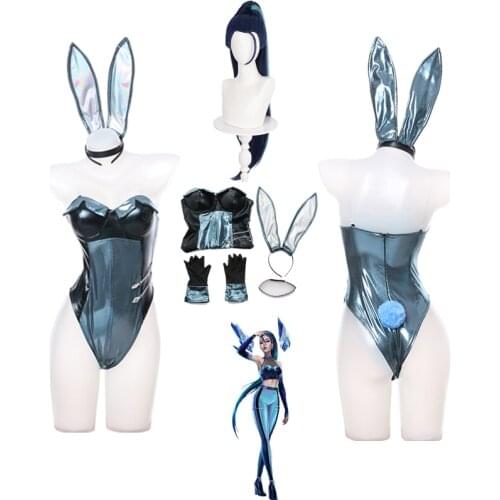 KDA Kaisa Bunny Cosplay Costume Fashion New Sexy Bodysuit Suit Bunny Version ALL OUT Game Cosplay Outfit Wig