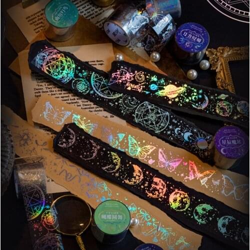 3m*3mm Laser Washi tape Planet Magic Array Butterfly Planet Magic Girl Ribbon Star Masking tape Transparent Decorative tape