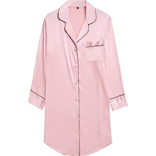 Summer Sexy Sleepwear Women Long Sleeve Nightgown Button Down Nightgowns Silk Sleep Shirt Soft Sleep Tops Comfortable Pajama Top