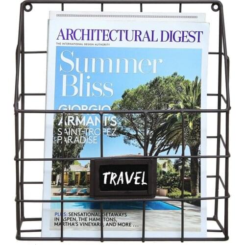 Metal Wire Wall Magazine Rack Newspaper Rack 26.5X8X35.5CM Wall Mounted Mail Sorter with Chalkboard Label