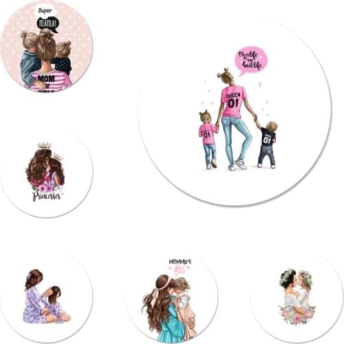 58mm Brown Hair Baby Mom Girl Icons Pins Badge Decoration Brooches Metal Badges For Backpack Decoration