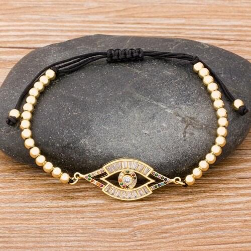 Trendy Turkish Gold Evil Eye Bracelet Pave CZ Charm Adjustable Bangles Female Party Jewelry For Women Lovers Best Gift 2021