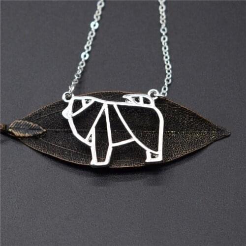 Elfin Trendy Origami Chow Chow Necklaces Geometric Jewellery Origami Chow Chow Pet Jewellery Charm Pendant Necklaces Women Men