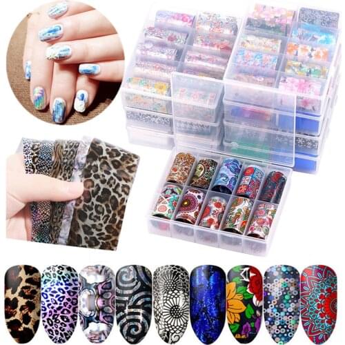 10Pcs Starry Sky Laser Nail Foil Set 4*120cm Blue Transparent Marble Holographic Nails Art Transfer Sticker Decoration DIY