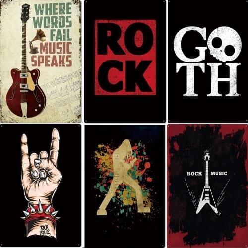 Rock & Roll Tin Sign Vintage Metal Sign Plaque Metal Vintage Metal Poster Retro Rock Wall Decor for Bar Pub Club Man Cave 20x30