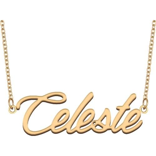 Celeste Name Necklace for Women Stainless Steel Jewelry 18k Gold Plated Nameplate Pendant Femme Mother Girlfriend Gift