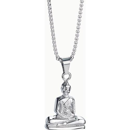 Buddha Shakyamuni Buddha Statue Pendant Necklace for Men Boy Hip-Hop Stainless Steel Male Lucky Amulet Jewelry