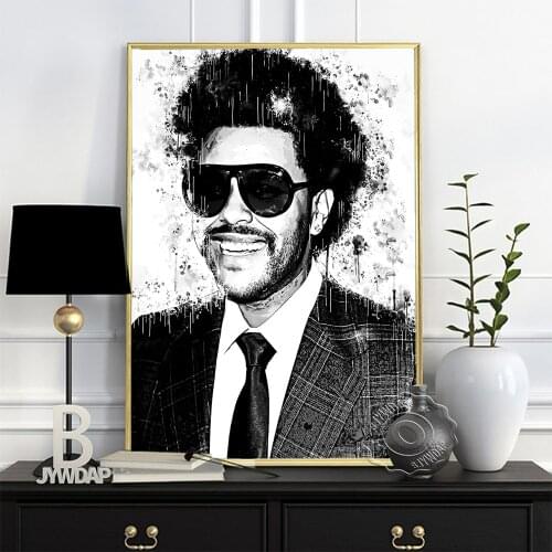 The Weeknd Black White Poster, Canadian Singer Watercolor Handsome Man Sketch Art Prints, Nordic Minimalism Home Wall Decor Gift