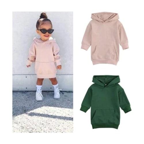 Little Girls Long Sleeve Sweater Dress, Solid Color Hooded Pullover Skirt Winter Warm Top for Children